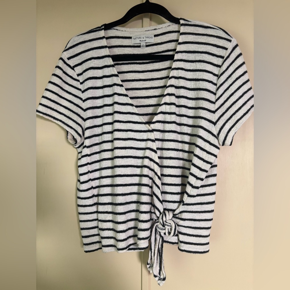 Madewell Black and White Striped Tie-Front Tee